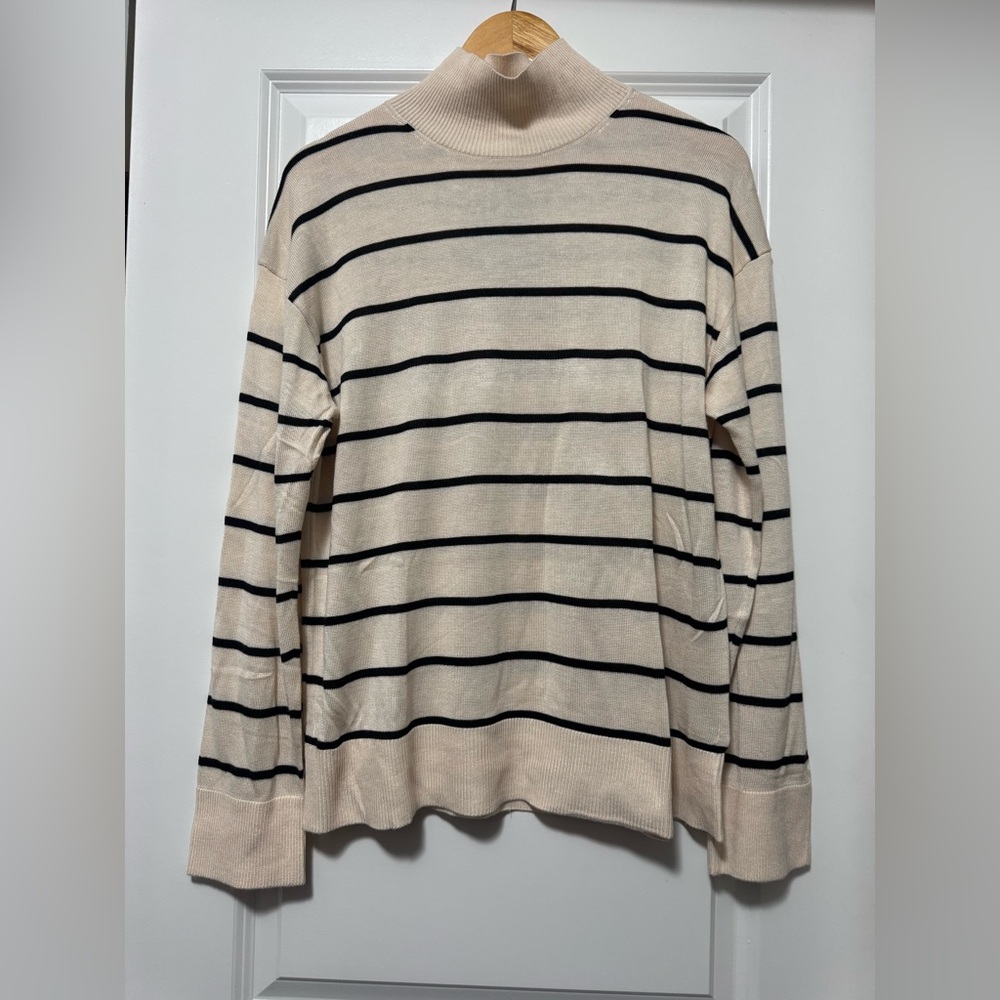 H&M Cream and Black Striped Turtleneck Sweater
